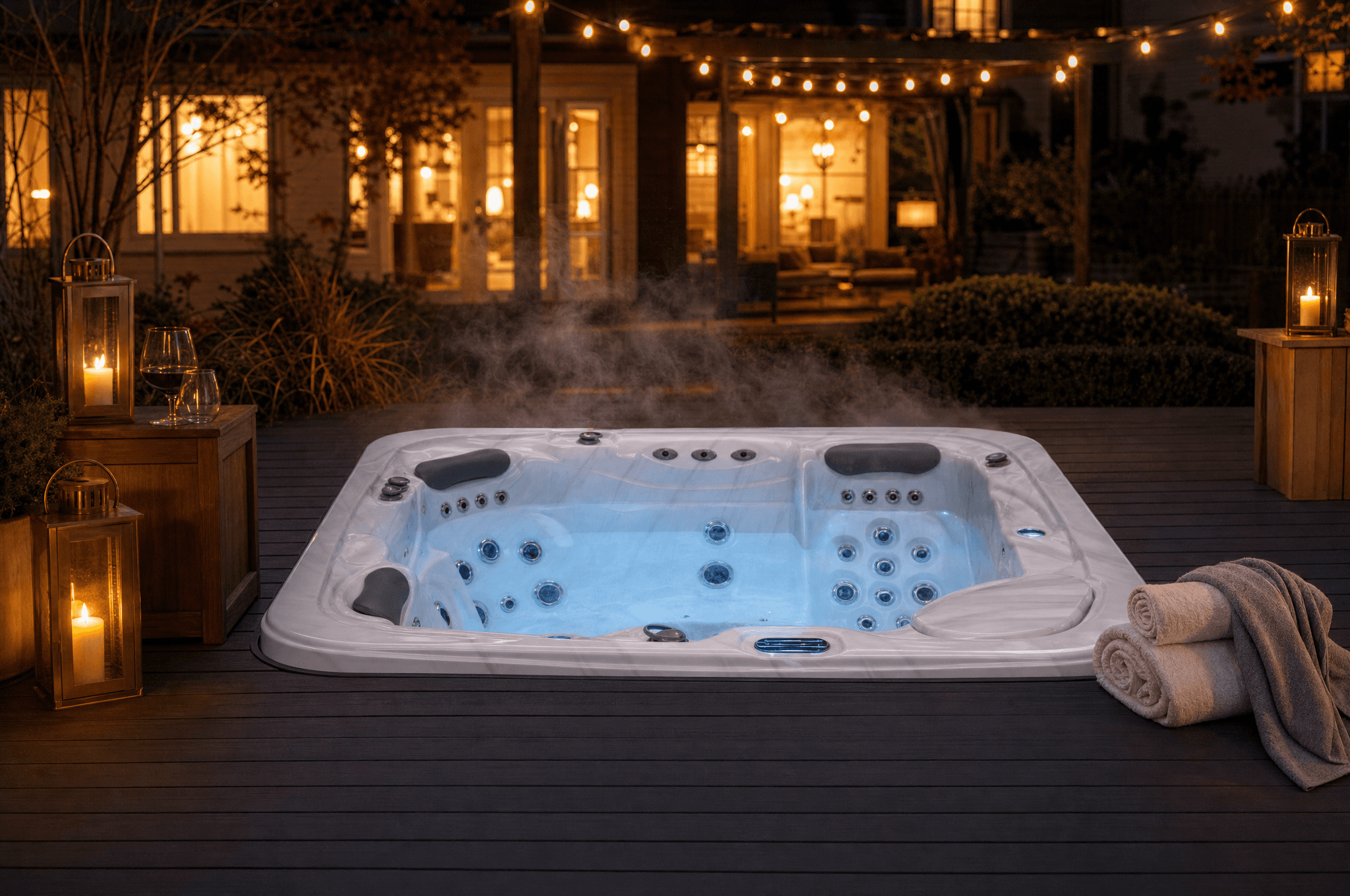 The Infinity hot tub at dusk